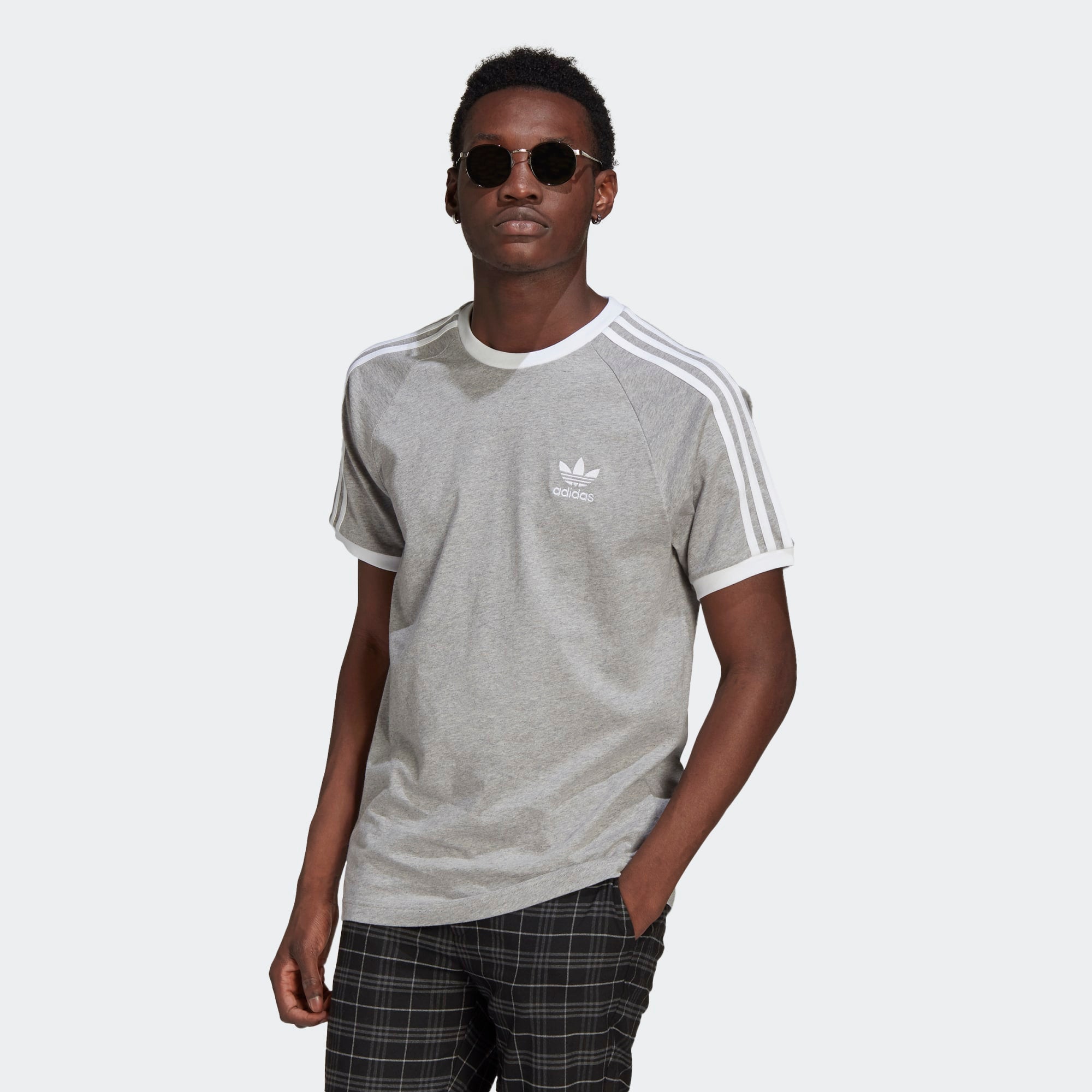 adidas Originals Men s 3 Stripe T Shirt Grey