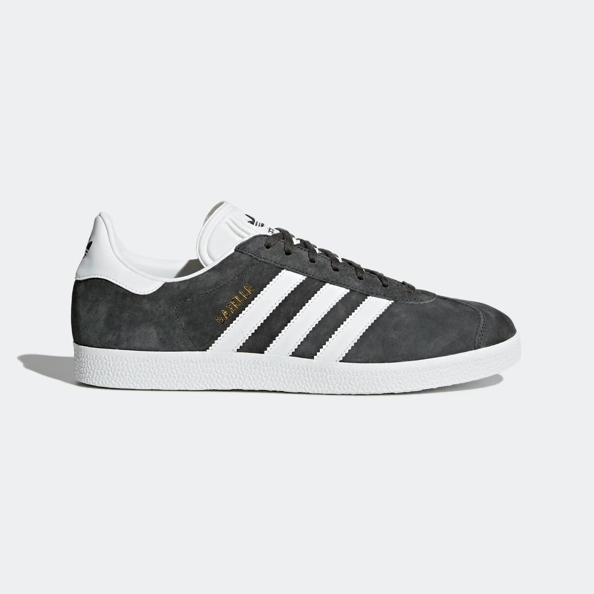 adidas Originals Gazelle Men's BB5480 side view showing grey suede upper and white 3-Stripes Main image