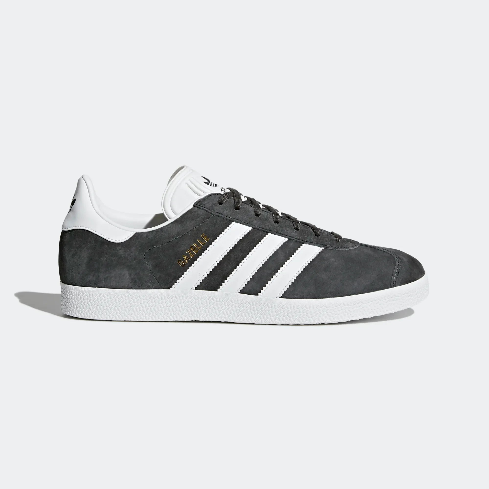 adidas Originals Gazelle Men's BB5480 side view showing black suede upper and white 3-Stripes
