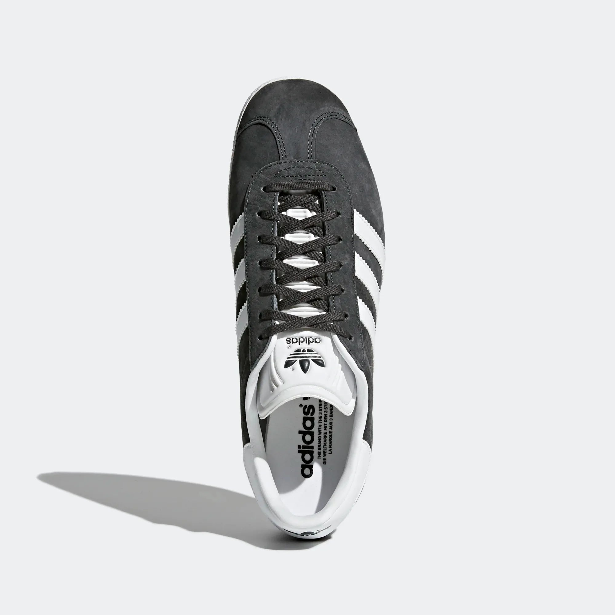 Top-down view of adidas Originals Gazelle Men's trainers showing tongue, laces, and heel tabs
