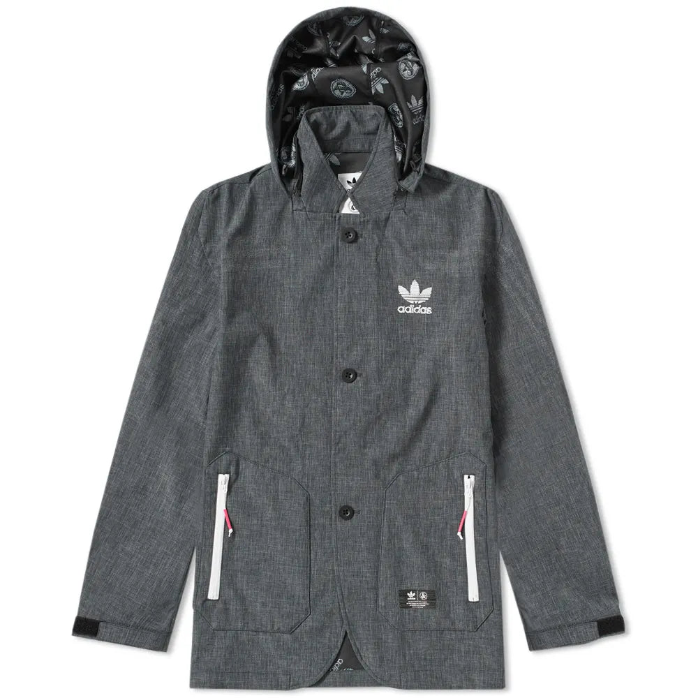 Adidas originals fleece lined overhead jacket with arm trefoil print online in black