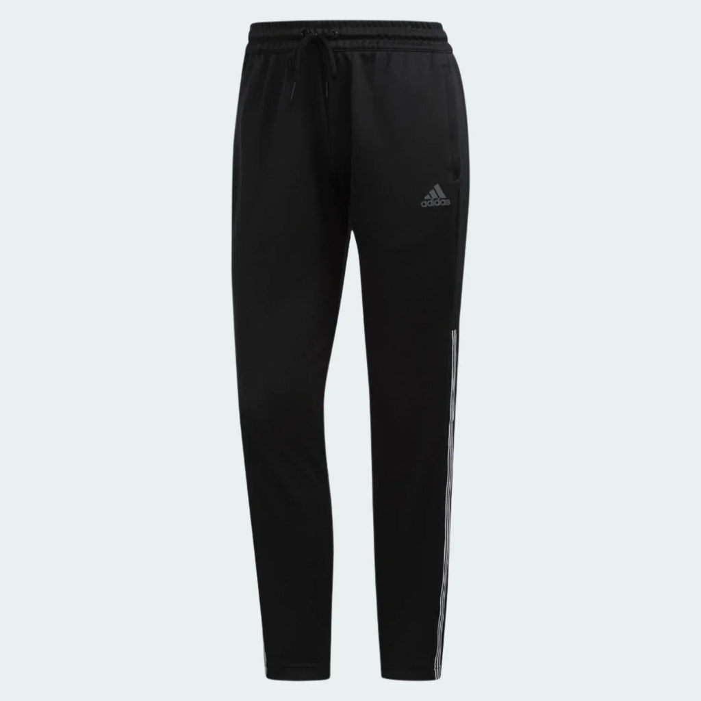 Adidas 7/8 Cropped Snap Pants Women's in black, front view showing elastic waistband, side snap buttons from hip to hem, and embroidered Trefoil logo.
