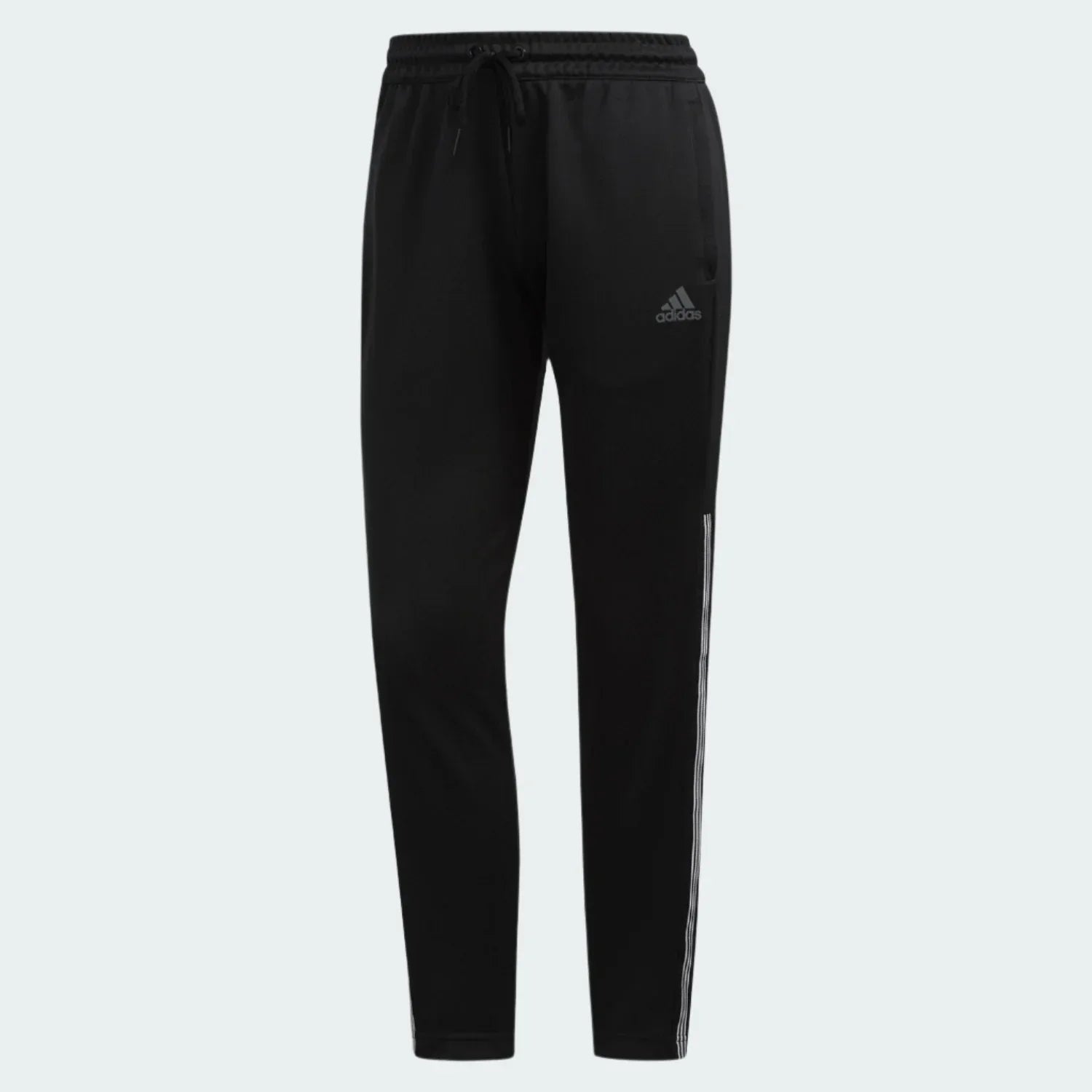 Adidas 7/8 Cropped Snap Pants Women's in black, front view showing elastic waistband, side snap buttons from hip to hem, and embroidered Trefoil logo.