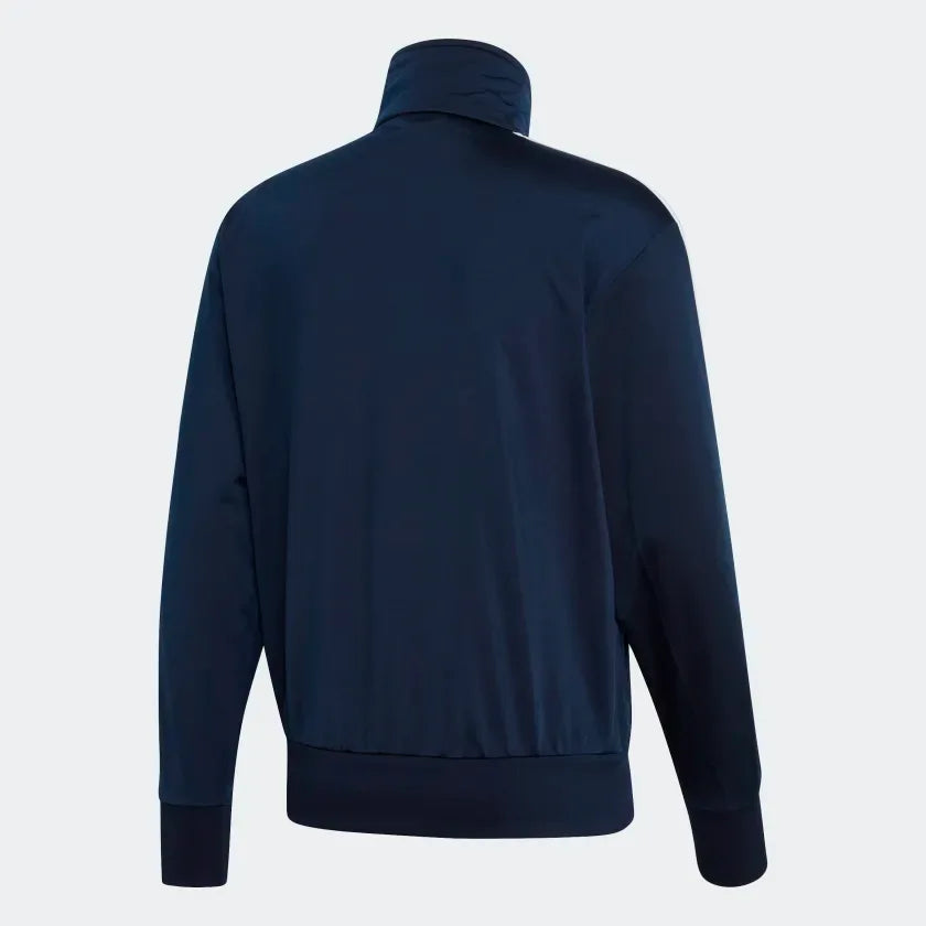 Adidas Firebird Track Jacket Men's in collegiate navy, back view showcasing the plain design and the top of the collar.