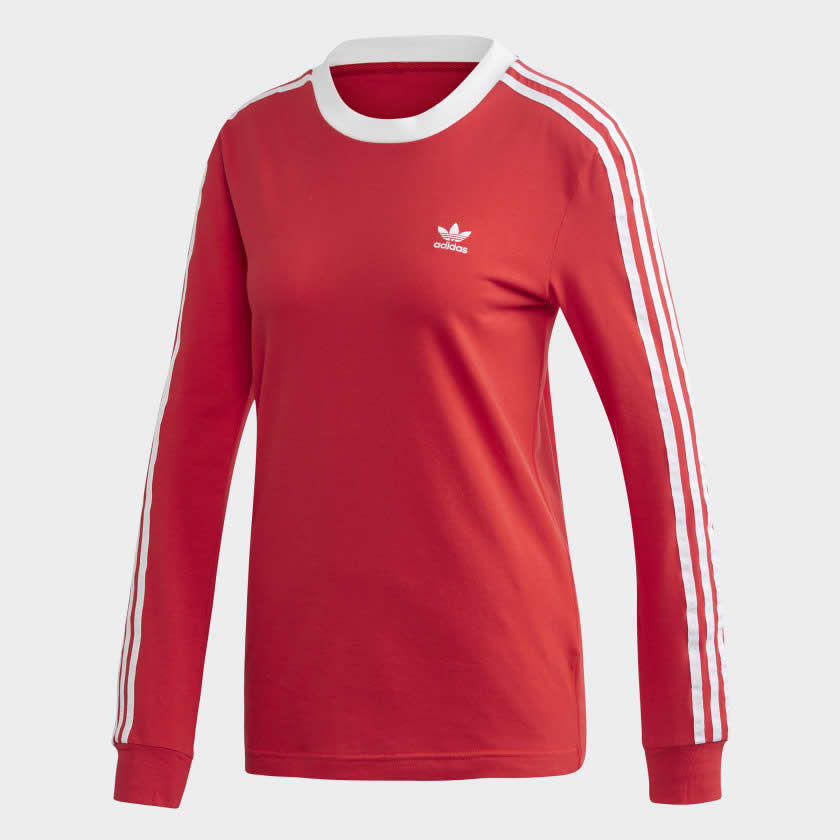 tradesports.co.uk Adidas Originals Women's 3 Stripes Tee Shirt - Red