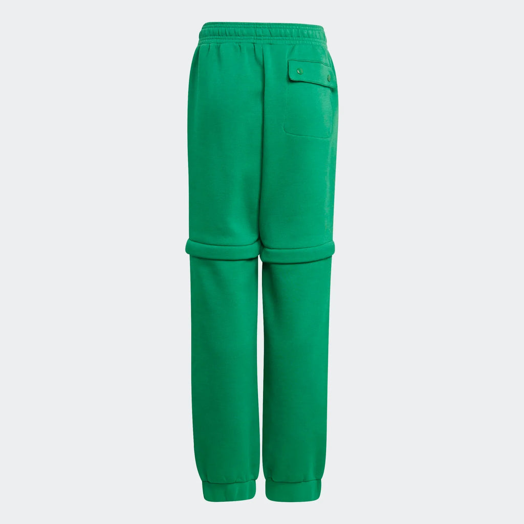 adidas x LEGO Kids' Fleece Track Pants GN6803 back view showing elastic waistband and rear panel
