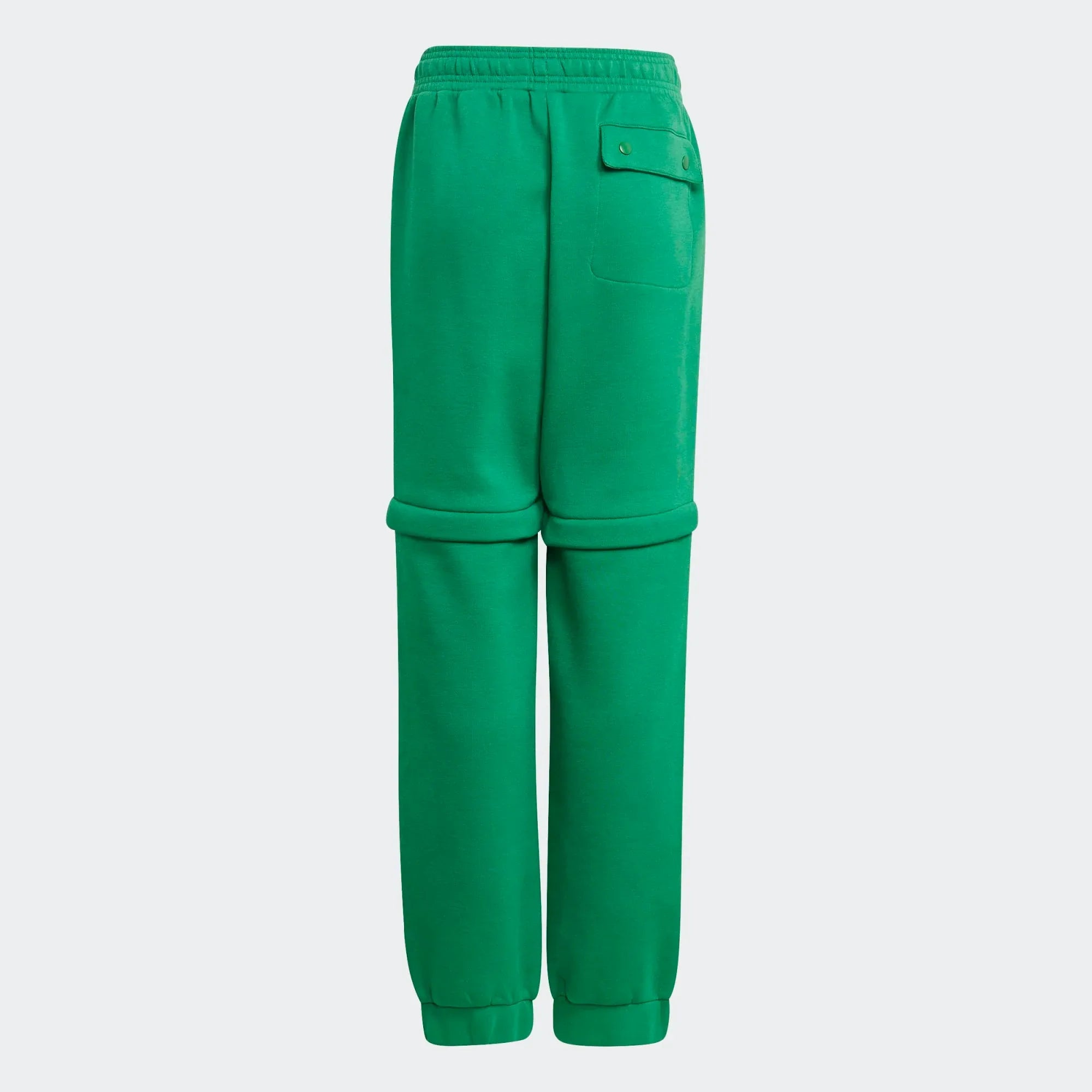 adidas x LEGO Kids' Fleece Track Pants GN6803 back view showing elastic waistband and rear panel