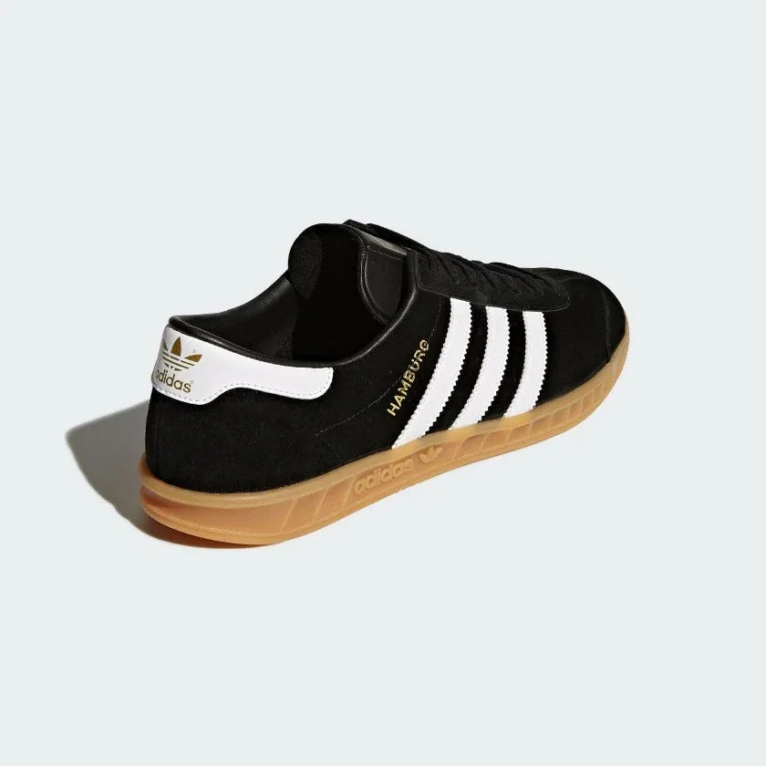 Back view of adidas Hamburg Men's sneakers with white heel tab and Trefoil branding