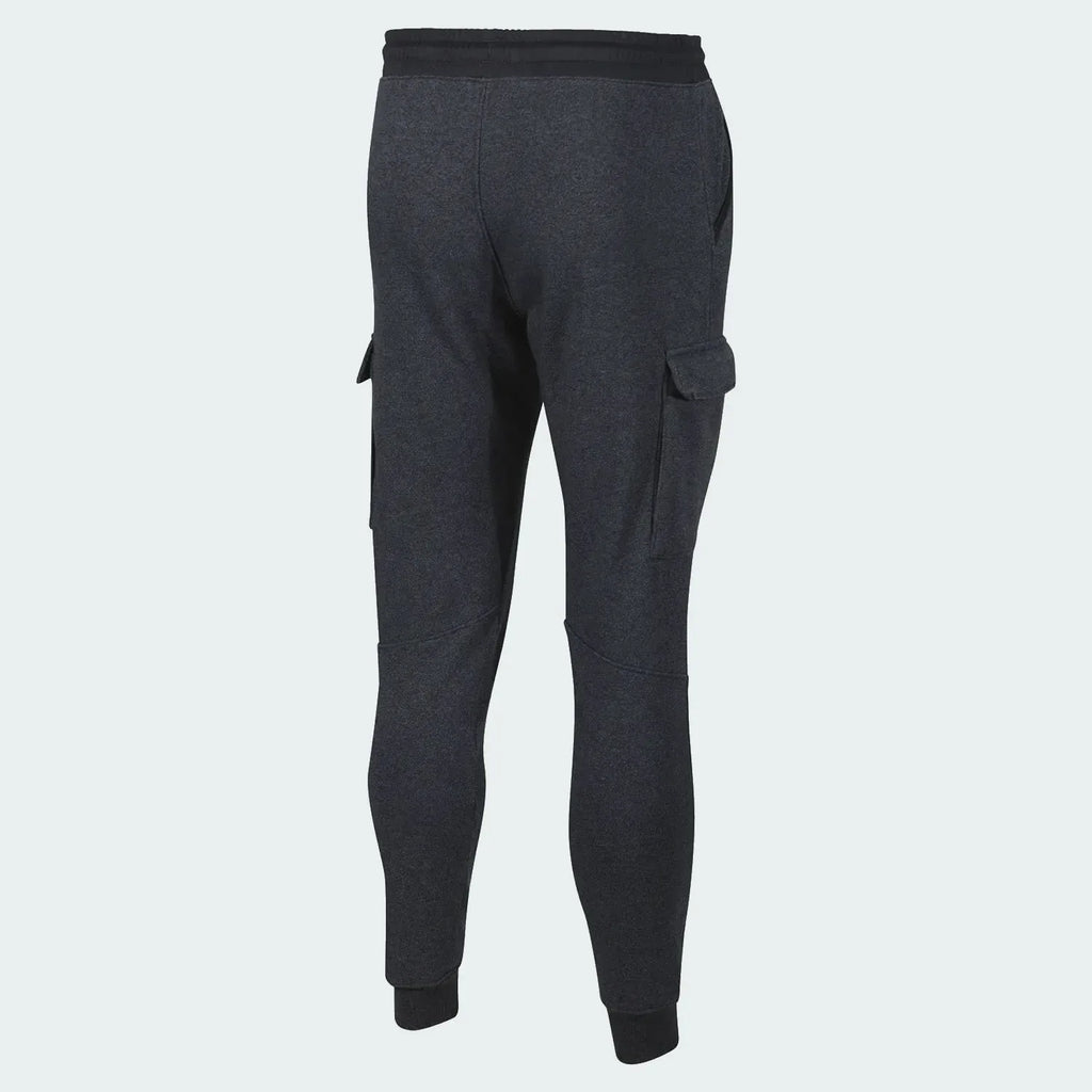 Under Armour Men's Fleece Cargo Tracksuit in black, back view showcasing the plain back of the  cargo pockets on the joggers.