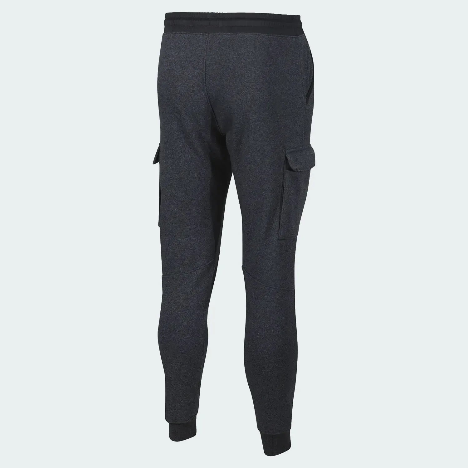 Under Armour Men's Fleece Cargo Tracksuit in black, back view showcasing the plain back of the  cargo pockets on the joggers.